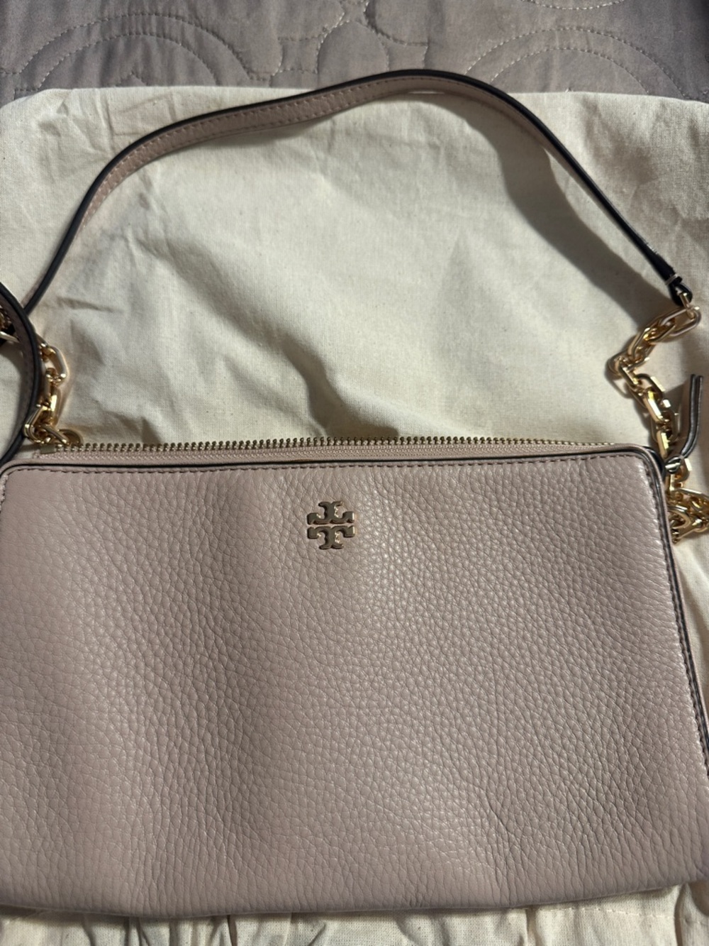 Tory Burch Dusty Pink Pebbled Leather Crossbody with Gold Hardware